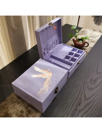 Purple Phoenix Jewelry Box Organizer Two-Layer Jewelry Storage Box Flannel Box