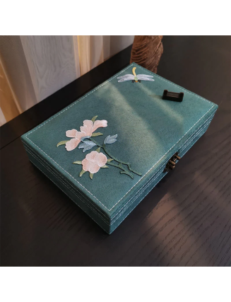 Flowers Dragonfly Jewelry Box Organizer Single Layer Jewelry Storage Box Flannel Box