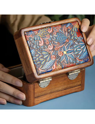 Retro Handmade Floral Pattern Rosewood Jewelry Storage Box Lockable Wooden Gift Organizer Box