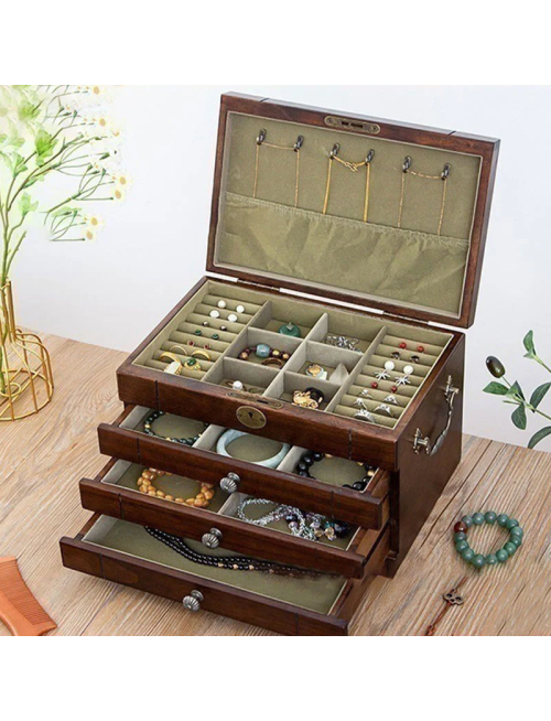 Retro Solid Wood Jewelry Box Four-Layer Wooden Jewelry Storage Box