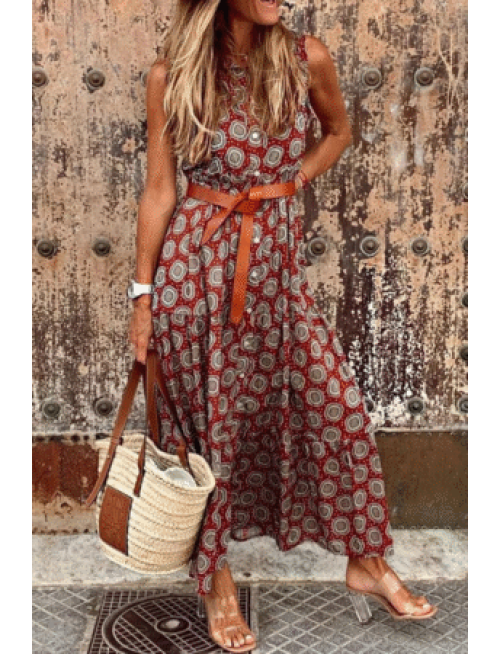 Casual Dot Buckle Basic Mandarin Collar A Line Dresses