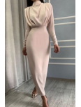 Elegant Solid Patchwork Fold Mandarin Collar Waist Skirt Dresses
