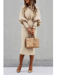 Elegant Solid Patchwork Fold O Neck Waist Skirt Dresses