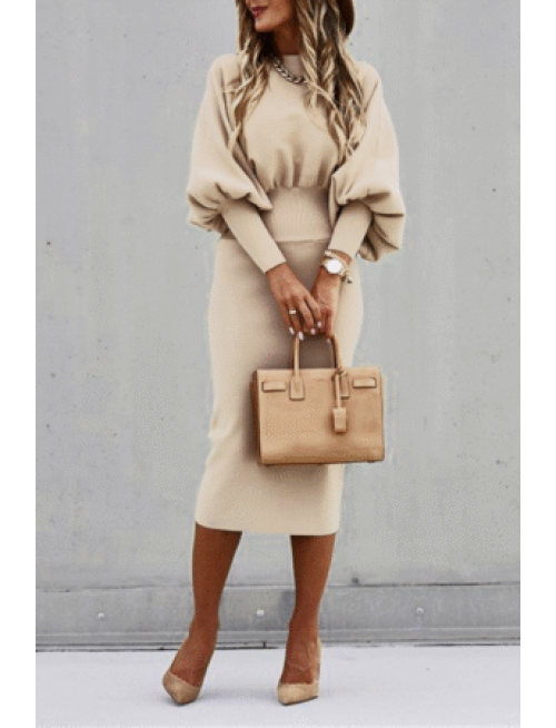 Elegant Solid Patchwork Fold O Neck Waist Skirt Dresses