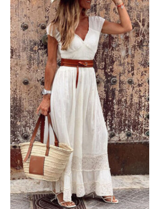 Fashion British Style Solid Patchwork V Neck A Line Dresses