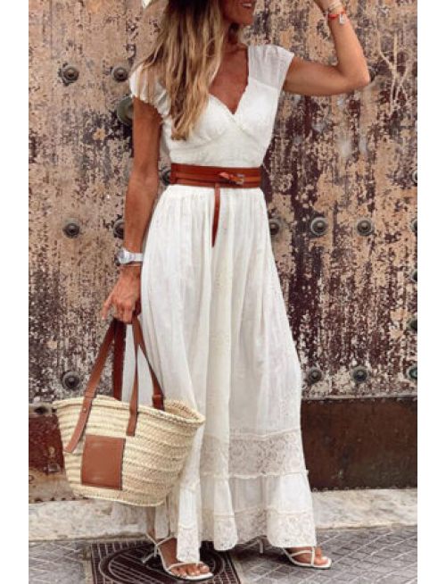 Fashion British Style Solid Patchwork V Neck A Line Dresses