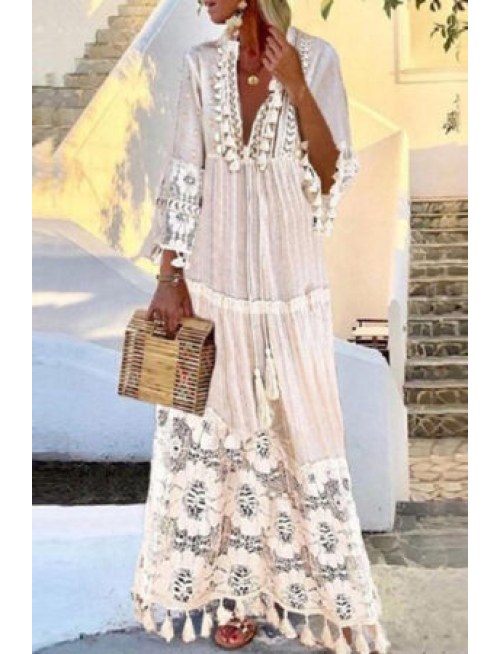 Fashion British Style Solid Patchwork V Neck A Line Dresses