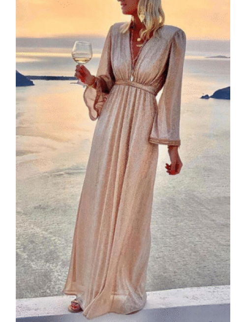 Fashion Elegant Solid Patchwork Fold V Neck Evening Dress Dresses