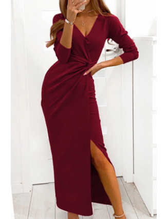 Fashion Elegant Solid Slit Fold V Neck Dresses