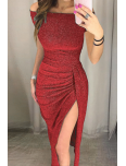 Fashion Elegant Solid Slit Sequined Off the Shoulder Wrapped Skirt Dresses