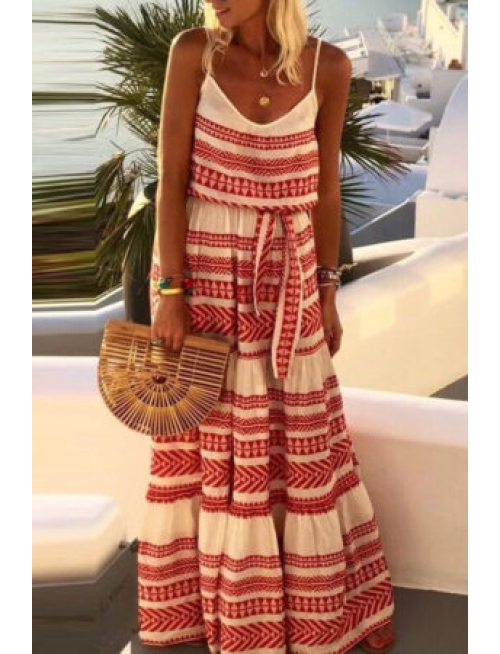 Fashion Sexy Print Backless V Neck Sling Dresses