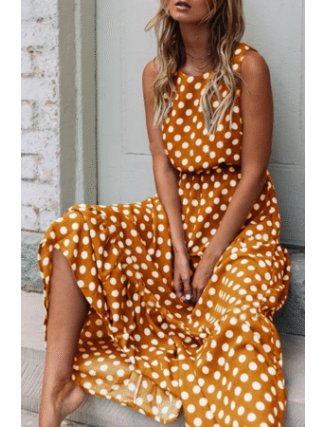 Fashion Street Polka Dot Patchwork O Neck A Line Dresses