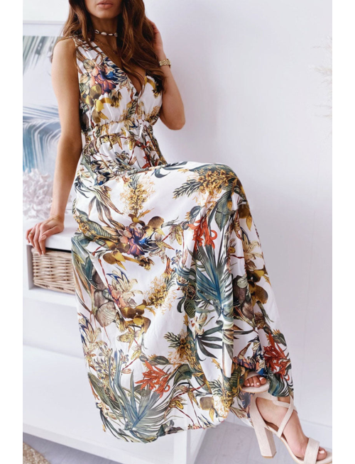 Fashion Sweet Print Patchwork V Neck A Line Dresses