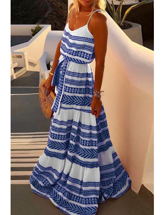 Sexy Print Frenulum V Neck Beach Dresses