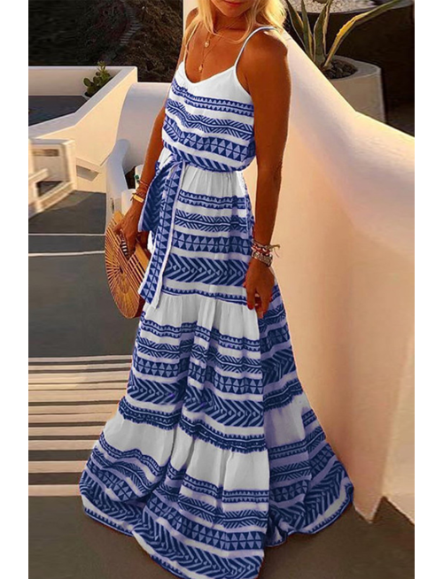 Sexy Print Frenulum V Neck Beach Dresses