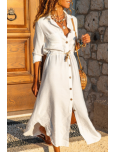 Casual Solid Pocket Buckle Turndown Collar Dresses