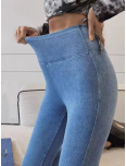 High elastic plain washed denim Leggings