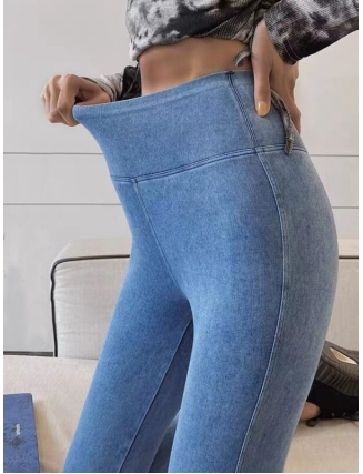 High elastic plain washed denim Leggings