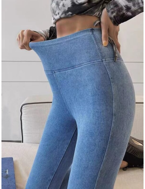 High elastic plain washed denim Leggings