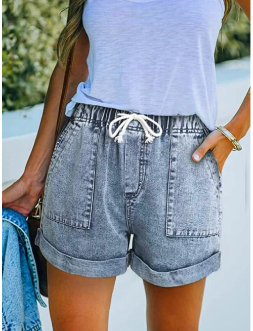 Plain Denim Casual Denim Shorts