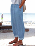 Plain Loose Casual Solid Denim&jeans