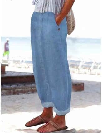 Plain Loose Casual Solid Denim&jeans
