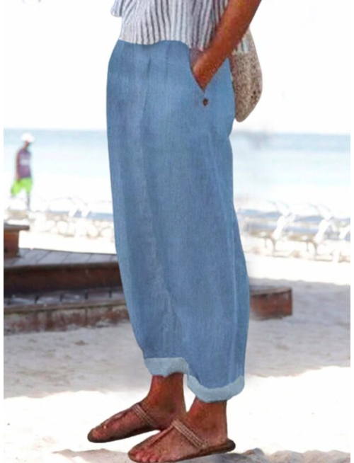 Plain Loose Casual Solid Denim&jeans