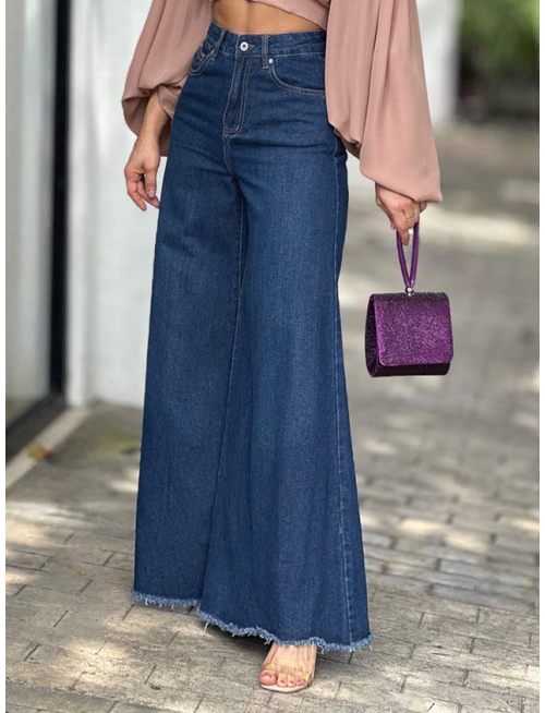 Urban Plain Loose Long Wide leg Jeans