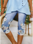 Casual Floral Capris Elastic Waist Printing Leggings