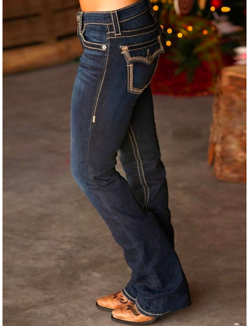 Christmas Plain Casual Denim Loose Jeans