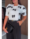 Casual Daily Bow Decor Contrast O Neck Sweaters