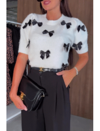 Casual Daily Bow Decor Contrast O Neck Sweaters