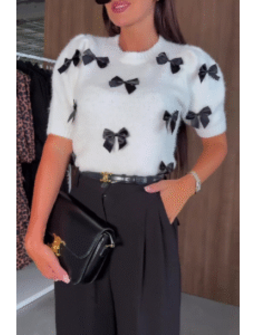 Casual Daily Bow Decor Contrast O Neck Sweaters