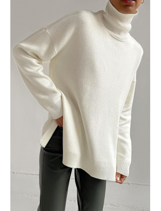 Casual Solid Color Slit Turtleneck Sweaters