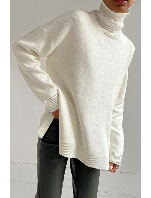Casual Solid Color Slit Turtleneck Sweaters