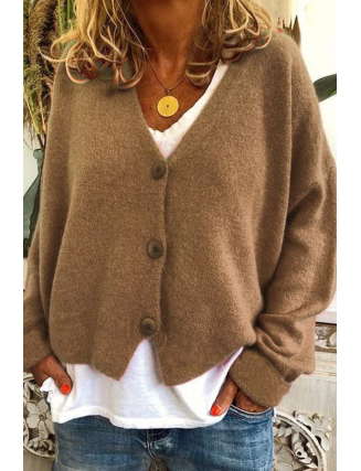 Casual Solid Patchwork V Neck Mid Waist Cardigans