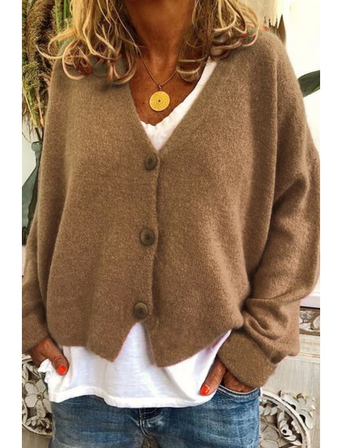 Casual Solid Patchwork V Neck Mid Waist Cardigans