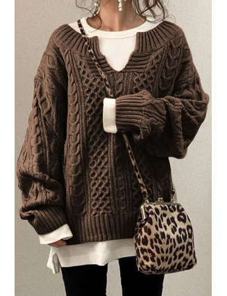 Casual Solid Patchwork V Neck Tops Sweater