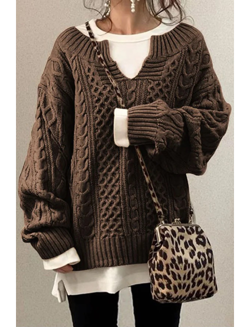 Casual Solid Patchwork V Neck Tops Sweater