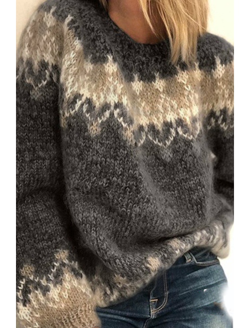 Fashion Print Patchwork O Neck Sweaters