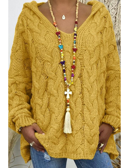 Fashion Street Solid Patchwork Hooded Collar Sweaters