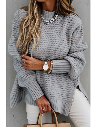 Fashion Street Solid Slit O Neck Sweaters