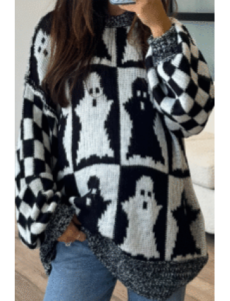 Casual Plaid Weave Contrast O Neck Sweaters