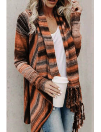 Casual Print Tassel Patchwork Tops