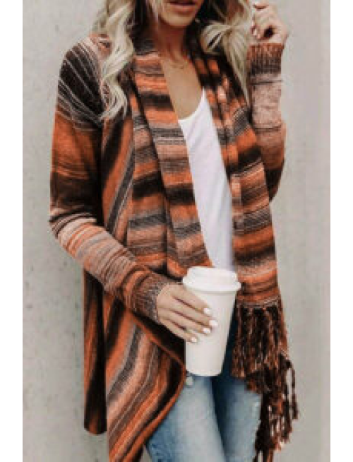 Casual Print Tassel Patchwork Tops