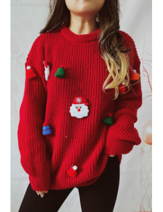 Casual Santa Claus Christmas Tree Patchwork Weave O Neck Sweaters