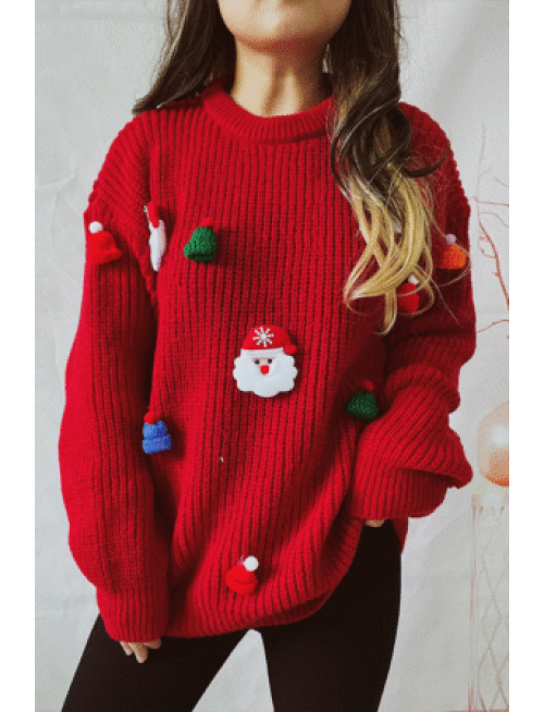 Casual Santa Claus Christmas Tree Patchwork Weave O Neck Sweaters
